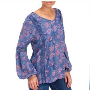 Standard Grace Boho Floral Paisley Long Sleeve Top Purple Pink Sz S
